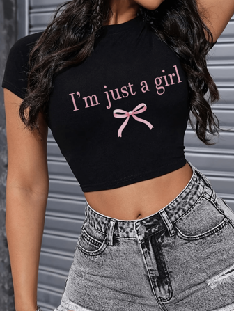 Teen Girl Girls Print Cut Tops Leisure Slogan Bow Spring And Summer Slim Short-Sleeved Cut T-Shirts, Girls Cut T-Shirts,Baby Doll Tops Woman,Baby Tees Y2k Girl,Teen Shirts