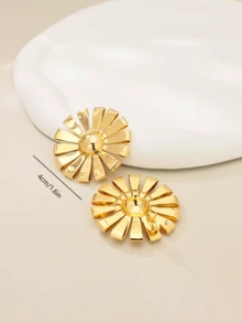 1对时尚经典百搭优雅金属花朵耳钉（女士款） - 金黃色 - 查看 5