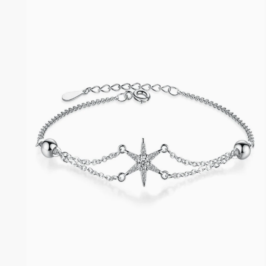 925 Silver Inlaid Zirconia Hexagonal Star Bracelet For Women's Daily Life And Gift Giving