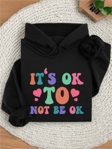 It's OK To Not Be OK Hoodie, Love Yourself Gifts, Positive Message Hoodie, Mental Health Hoodies, Retro Inspirational Hoodie, Motivational Outfit, Thoughtful Gift. SH-169 - 黑色 - 查看 1