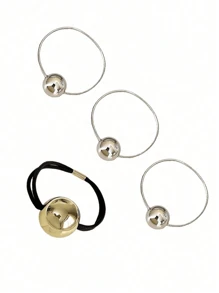 Set de 4 gomas de pelo elásticas con bola plateada brillante, accesorios simples y elegantes para cola de caballo al estilo coreano, decoración para el cabello en eventos formales, ornamento de cabello casual con estilo princesa para mujeres y niñas, regalo y accesorio para fotos