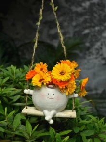 قطعة واحدة من آنية الزراعة ذات الوجه المبتسم، آنية زراعة معلقة صغيرة للنباتات الداخلية والخارجية، آنية زراعة زهور جميلة معلقة لنبات السلسلة المرجانية ، آنية زراعة لحوض النباتات الدائمة الصغيرة - متعدد الألوان - مشاهدة 8