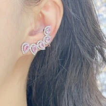 2pcs Women Fashionable Color Block Zirconia Ear Cartilage Cuff Earrings - water droplets - View 3