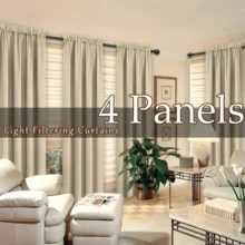 4 Panels Elegant Rod Pocket Curtains For Bedroom, Decor Privacy Light Filtering Indoor Drapes Curtains For Living Room, Office, Dining Room - Màu be - Xem 1