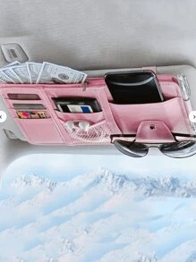 1pc Car Sun Visor Storage Bag, Leather Zippered Organizer Pouch, Multi-Function Card Holder, Suitable For Men And Women