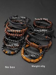 Set de 12 piezas de pulseras de PU con cuentas de estilo vintage casual para hombre, adecuadas para uso diario, al aire libre, deportes, regalo de moda para novio