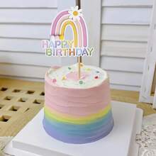 2 包彩虹生日快乐蛋糕装饰物、婚礼纸质蛋糕装饰用品、纸杯蛋糕套装、非电动、无羽毛烘焙装饰。 - 彩色 - 查看 8