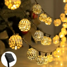 Solar Morrocan Ball String Lights Outdoor, 16.4ft 20 LED Metal Globe Fairy Lights For Christmas, Space-Themed Waterproof Decorative Lighting With 600mAh Nickel Battery, Push Button Control