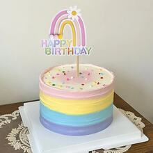 2 包彩虹生日快乐蛋糕装饰物、婚礼纸质蛋糕装饰用品、纸杯蛋糕套装、非电动、无羽毛烘焙装饰。 - 彩色 - 查看 7