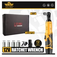 LYUWO LYUWO Power Tool 3/8-Inch Cordless Yellow Ratchet Electric Wrench 45Nm 90 Degree Right Angle 12V Rechargeable Ratchet Wrench, With A Slender Body For Easy Multi Angle Entry Into Narrow Spaces, No Longer Bound By Wires