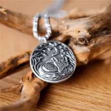1 peça colar com pingente circular vintage de raposa adormecida com design de floresta tranquila e lua, acessório de joia personalizado e moderno para mulheres - Prata antiga - Ver 6