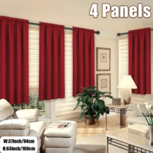 4 Panels Elegant Rod Pocket Curtains For Bedroom, Decor Privacy Light Filtering Indoor Drapes Curtains For Living Room, Office, Dining Room - 紅色 - 查看 3