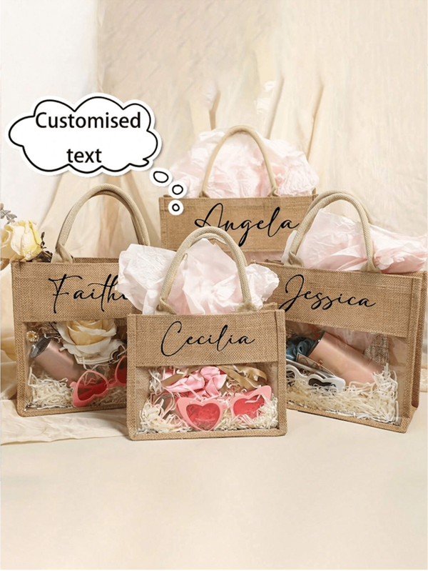 Customizable Linen Tote Bag, Waterproof Shopping Bag, Storage Bag And Linen Travel Luggage. Suitable For Wedding, Birthday, Beach And Holiday, Perfect For Bridesmaids, Students And Beach Outings Letter Portable,Multifunction,Versatile,Large Capacity,Functional,Practical,All-Purpose Contracted,Durable,Colorful,Cute,Adorable,Funny,Kawaii,Y2K,Stylish,Unisex,Casual,Custom,Personalized,Unique,Customized,Ideal Gifts For Him,Ideal Gifts For Her,Her,Boyfriend,Girlfriend,Family,Friends