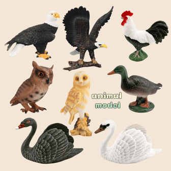 Modelos realistas de animales: Pato de cabeza verde, Cisne blanco, Cisne negro, Gallo, Águila calva, Águila con las alas extendidas, Búho, Figuras decorativas para colección, exhibición en escritorio, regalos navideños