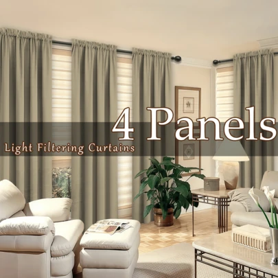 4 Panels Elegant Rod Pocket Curtains For Bedroom, Decor Privacy Light Filtering Indoor Drapes Curtains For Living Room, Office, Dining Room