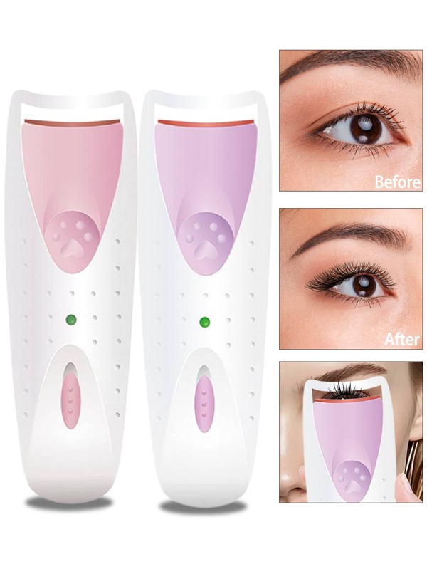1/2PCS Double-Layer Electric Curling Eyelash Curler (Pink And Purple), Electric Curling Eyelash Curler, Eyelash Curler, Electric Eyelash Clip, High-Precision Eyelash Stylist, Matching Eye Black To Enlarge Eyes, Lasting Shaping, Natural Curling, Not Hurting Eyelashes, Compact And Portable (Without Batteries)