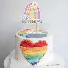 2 包彩虹生日快乐蛋糕装饰物、婚礼纸质蛋糕装饰用品、纸杯蛋糕套装、非电动、无羽毛烘焙装饰。 - 彩色 - 查看 2