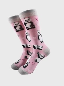 1 Pair/4 Pairs Personalized Creative Cat, Panda, Zebra Printed Men's Mid-Calf Socks, European And American Style, Fall - Multicolor - View 10
