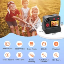 REMAX Instant Print Camera, 2.4 Inch Screen Instant Cameras, 32G TF Card Included, Christmas Birthday Gifts For Girls Boys 3-12, 10X Zoom, Portable Toddler For 3 4 5 6 7 8 9 10 Year Old Girls Boys, Flexible Selfie, HD 1080 Video Recording, Macaron Color Black/Purple/Blue/Pink - Black - View 3