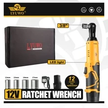 LYUWO LYUWO Power Tool 3/8-Inch Cordless Yellow Ratchet Electric Wrench 45Nm 90 Degree Right Angle 12V Rechargeable Ratchet Wrench, With A Slender Body For Easy Multi Angle Entry Into Narrow Spaces, No Longer Bound By Wires