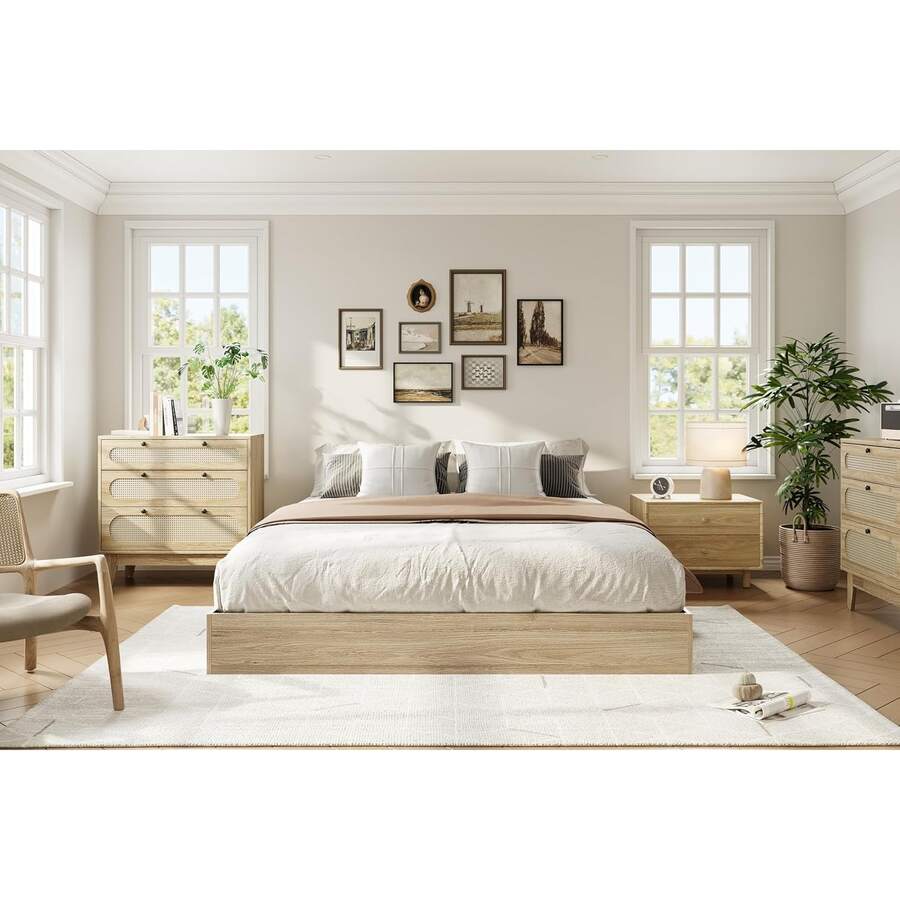 CuisinSmart Wood Bed Frame,Simple Flat Bed Frame Without Headboard,Full Floor Bed Frame With Wood Slat Support, No Box Spring Needed,Easy Assembly,Walnut - Burlywood - View 1