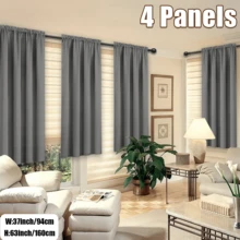 4 Panels Elegant Rod Pocket Curtains For Bedroom, Decor Privacy Light Filtering Indoor Drapes Curtains For Living Room, Office, Dining Room - Xám - Xem 3