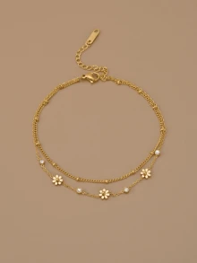 1pc Girls Double Layer Daisy Chain Bracelet, Simple And Versatile For Daily Wear Or Mother's Day Gift - Multicolor - View 4