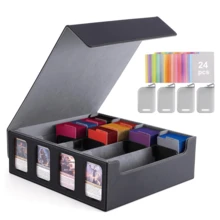 Caja de cartas con soporte para 4 portacartas, puede contener talla grande de 3200 cartas, con 24 divisores de colores, caja de mazo Commander con ventana para juegos de cartas - Multicolor - Ver 1
