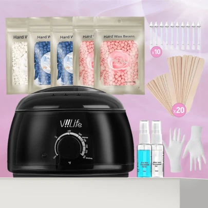 Viilife Waxing Kit Hair Removal Women Men Wax Warmer Hair Removal At Home With 5 Bags Wax Beans Body Waxing For Eyebrows Nose Cheeks Arms Bikinis (Family Kit)