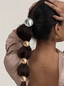 Set de 4 gomas de pelo elásticas con bola plateada brillante, accesorios simples y elegantes para cola de caballo al estilo coreano, decoración para el cabello en eventos formales, ornamento de cabello casual con estilo princesa para mujeres y niñas, regalo y accesorio para fotos