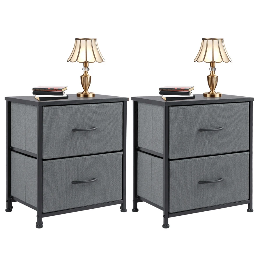 Industrial Wood & Metal Storage Dresser - 2 Fabric-Drawer Cabinet - Xám - Xem 1