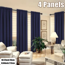 4 Panels Elegant Rod Pocket Curtains For Bedroom, Decor Privacy Light Filtering Indoor Drapes Curtains For Living Room, Office, Dining Room - Màu xanh hải quân - Xem 5