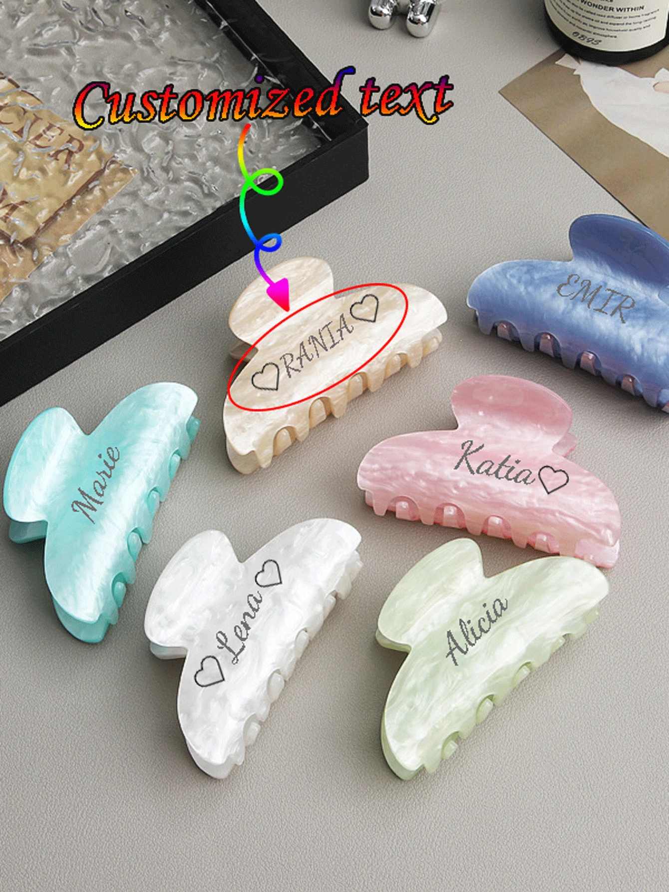 定制文字亚克力闪光极简发夹，鲨鱼造型发卡发饰，圣诞礼物用品 - 彩色 - 查看 1