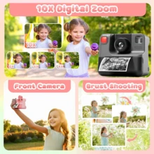 REMAX Instant Print Camera, 2.4 Inch Screen Instant Cameras, 32G TF Card Included, Christmas Birthday Gifts For Girls Boys 3-12, 10X Zoom, Portable Toddler For 3 4 5 6 7 8 9 10 Year Old Girls Boys, Flexible Selfie, HD 1080 Video Recording, Macaron Color Black/Purple/Blue/Pink - Black - View 6