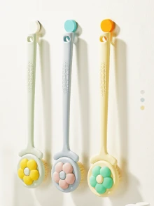 1pc Flower Shaped Loofah Back Scrubber, Soft Bristle Long Handle Body Brush For Bathing And Shower Cleaning - 1pc - View 1