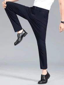 经典设计男士长裤，纯色弹力商务裤，优雅奢华风格，适合春夏季
