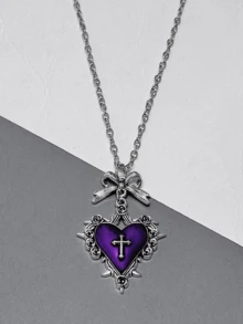 1pc Gothic Punk Style Red-Black Heart, Butterfly, Cross Pendant Necklace, Vintage Inspired Y2K Aesthetic Choker For Women - Multicolor - View 5