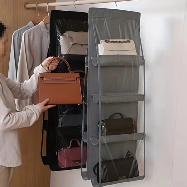 1pc 6/8 Grids Space Saving Bag Organizers, Multi Layer Hanging Handbag Purse Organizer For Wardrobe Closet, Bag Storage Holder,Foldable Design For Easy Storage When Not In Use, Easy To Carry. Suitable For Your Bedrooms, Living Rooms, Hallway, Closet, Wardrobe Or Shelves, Etc.