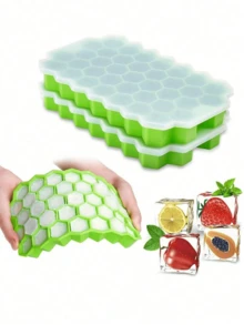 1pc Silicone Ice Mold, Creative Honeycomb Shaped Ice Tray, 37 Grids With Lid To Prevent Dust & Odor Cross-Contamination, Easy Release, Suitable For Home Refrigerator Ice Box - Multicolor - View 1