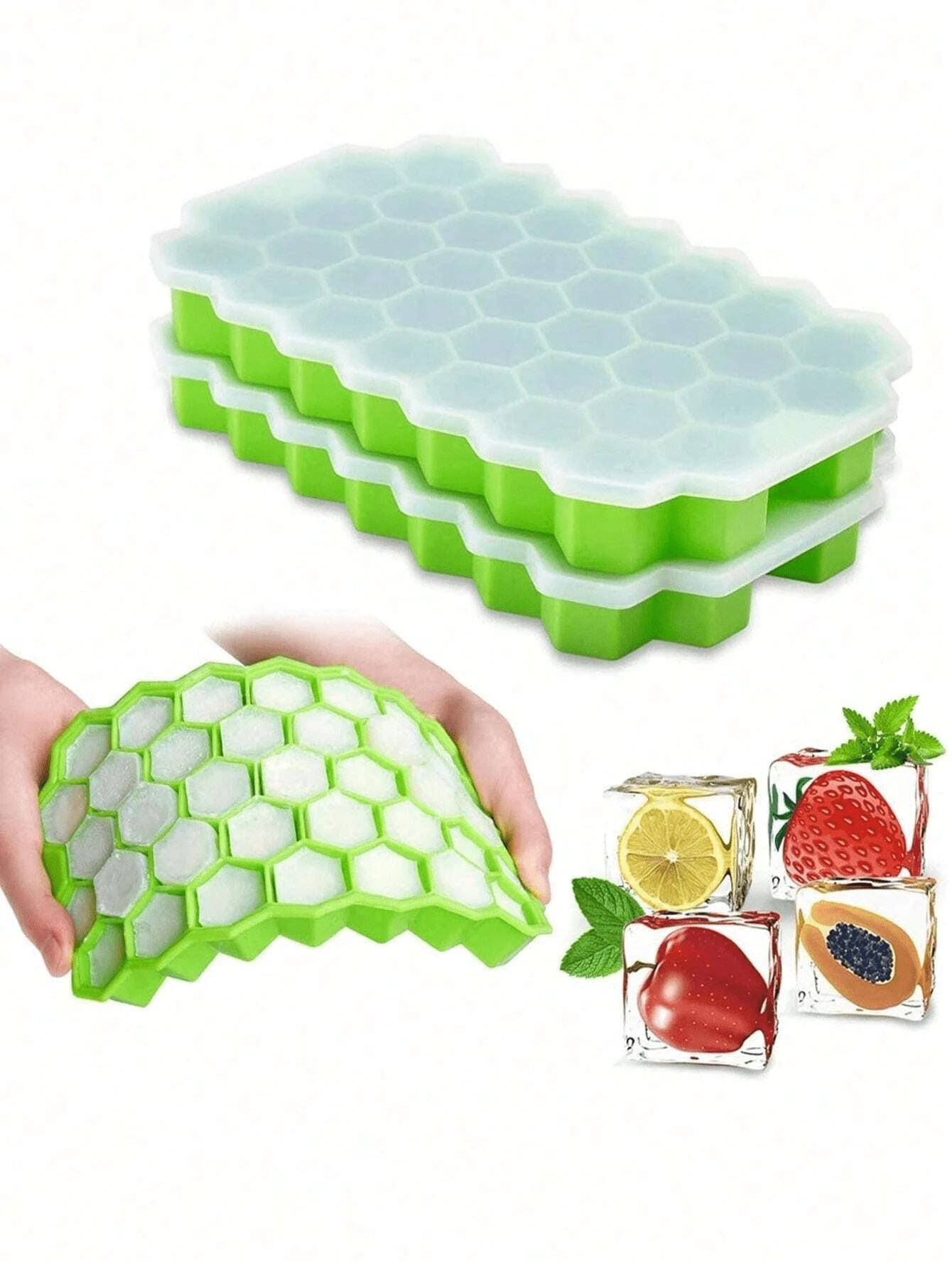1pc Silicone Ice Mold, Creative Honeycomb Shaped Ice Tray, 37 Grids With Lid To Prevent Dust & Odor Cross-Contamination, Easy Release, Suitable For Home Refrigerator Ice Box - Multicolor - View 1