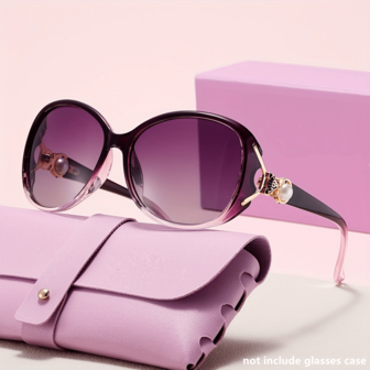 女士优雅珍珠狐狸头太阳镜复古风格金属框架粉色非常适合徒步休闲佩戴太阳镜适合夏季海滩度假、户外、旅行