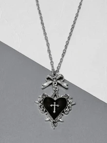 1pc Gothic Punk Style Red-Black Heart, Butterfly, Cross Pendant Necklace, Vintage Inspired Y2K Aesthetic Choker For Women - Multicolor - View 4