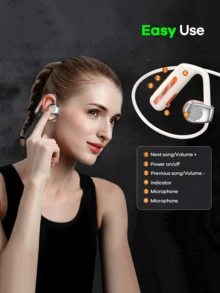 开放式无线耳挂运动耳机，骨传导，耳挂式；IPX6级防水专业运动耳机，13小时续航，ENC降噪；适合骑行、跑步、健身等运动，黑色/米色 - 彩色 - 查看 6