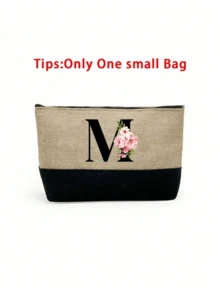 1 Set Women Beach Tote Bag With Shoulder Strap, Beach Hat And Cosmetic Bag; Pink Begonia Black Letter A-Z Pattern Tote Bag With Shoulder Strap And Cosmetic Bag; Personalized Gift Bag With Side Pocket - Khaki - View 12