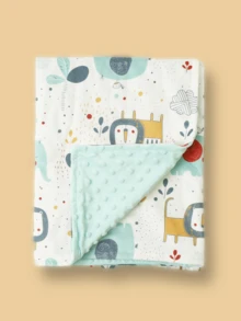 1 件卡通大象、猴子、鳄鱼印花柔软舒适珊瑚绒婴儿毯，四季皆宜