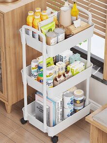 1 Pcs Multi-Functional Rolling Utility Cart With Drawers - Black And White Multi-Tier Wheeled Organizer With Durable Plastic And Metal Construction, Great For Kitchen, Bathroom, Living Room, Office Storage, Utility Shelf