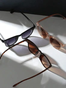 3pcs/Set Of Fashion Rivet Round Minimalist Glasses, Driving Fashion Brown Retro Glasses, Korean Version Of High-End Universal Glasses For Boys And Girls, - Multicolor - View 3