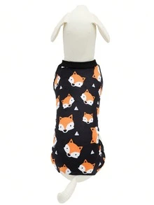 1 pieza Pijama de mascota de moda con estampado de zorro - Negro - Ver 5
