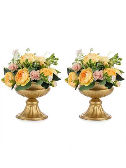 Gold Vases For Centerpieces Wedding - 2 Pcs 6.7in Height Metal Urn Planter Elegant Wedding Centerpieces For Tables - Trumpet Vase For Weddings Party Decoration Centerpiece Table Decorations Home Decor Room Decor Flower Vase Glass Vase