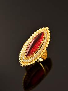 A Fashionable Jewelry With A Vintage Charm,Featuring A Crystal Clear Red/Black/Emerald/Turquoise Synthetic Gemstone Gold Plated Women Rings,Perfect For Gifting To Your Loved One As An Engagement,Wedding,Or Anniversary Present,Party,Banquet Decor,Elegant Accessory With Delicate Design,Luxurious Elegant Jewelry For Women,Versatile Daily Wear,Exquisite Gift Idea - Multicolor - View 6